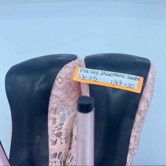 Pink Lace heels Peep Toe Rhinestone Platform Shoes - Picture 12 of 12